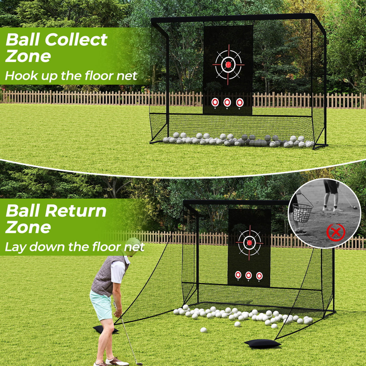 Golf Practice Hitting Net Golf Cage with Dual Side Barriers Target Cloth Metal Frame view 7