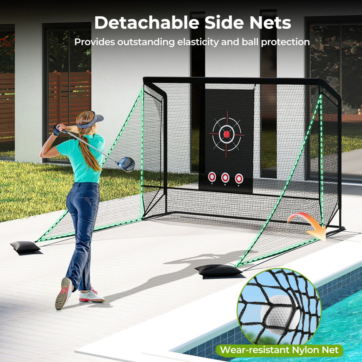 Golf Practice Hitting Net Golf Cage with Dual Side Barriers Target Cloth Metal Frame view 8