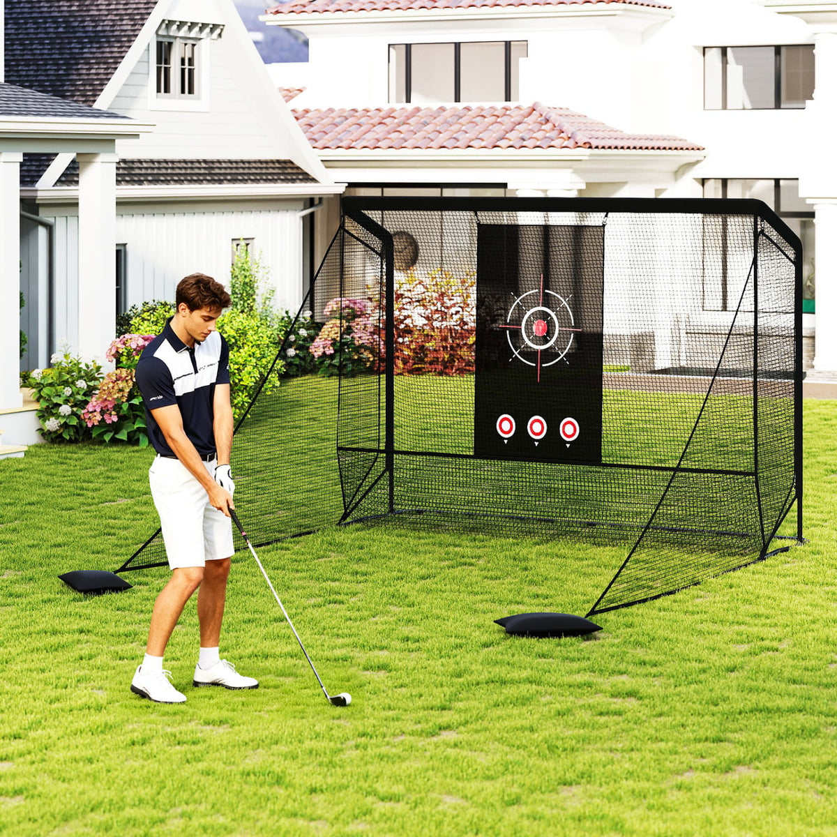 Golf Practice Hitting Net Golf Cage with Dual Side Barriers Target Cloth Metal Frame view 5