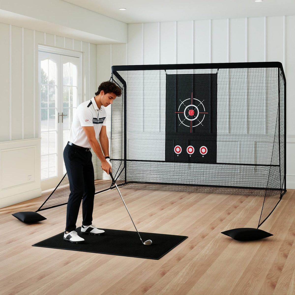 Golf Practice Hitting Net Golf Cage with Dual Side Barriers Target Cloth Metal Frame view 2