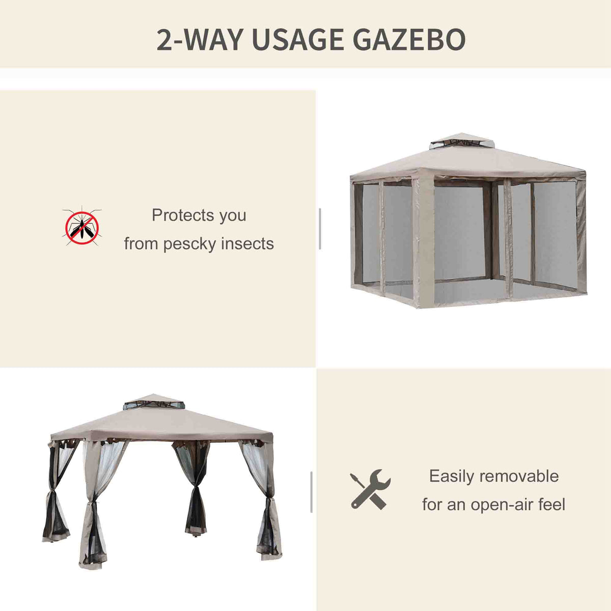 10' x 10' Patio Gazebo Pavilion, 2-Tier Roof Canopy Outdoor Event Party Tent with Steel Frame for Garden – view 5