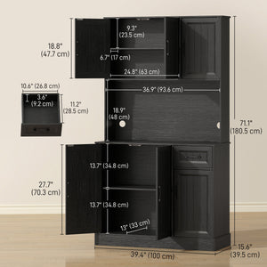 71" Pantry Cabinet with Charging Station, Kitchen Storage Cabinet with Microwave Stand, Adjustable Shelves – view 2