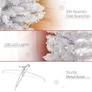 6ft Tall Prelit Pencil Artificial Christmas Tree, Holiday Décor with 395 Realistic Branches, 100 LED Lights, Foldable Metal Base, White
