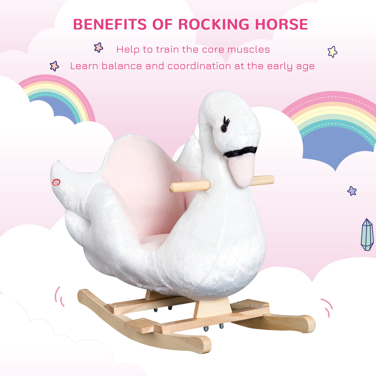 Qaba Soft Warm Kids Rocking Horse Child Plush Ride On Toy Swan Style Playtime with Lullaby Song White