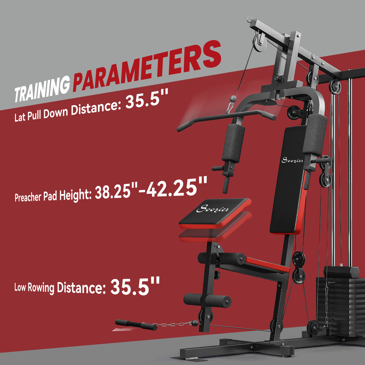 Soozier Home Gym Equipment Weight Training Machine, Multifunction Workout Machine with 143lbs Weight Stack for Full Body Workout and Strength Training