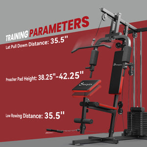 Soozier Home Gym Equipment Weight Training Machine, Multifunction Workout Machine with 143lbs Weight Stack for Full Body Workout and Strength Training
