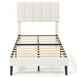 Gray Linen Upholstered Platform Bed with Height Adjustable Vertical Channel Headboard-Twin Size view 4