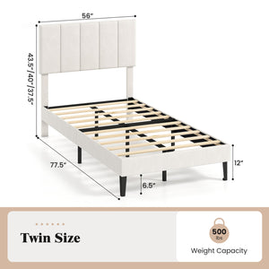 Gray Linen Upholstered Platform Bed with Height Adjustable Vertical Channel Headboard-Twin Size view 5