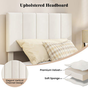 Gray Linen Upholstered Platform Bed with Height Adjustable Vertical Channel Headboard-Twin Size view 9
