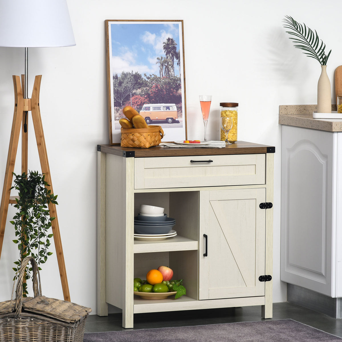 Rustic Barn Door Storage Cabinet Modern Farmhouse Buffet Sideboard for Kitchen & Dining Room Dark Oak – view 20