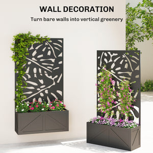 Metal Raised Garden Bed with Trellis for Climbing Plants, Freestanding or Wall Mounted Flower Bed with Privacy Panel
