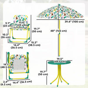 Qaba Kids Picnic Table, Kids Table and Chair Set with 2 Folding Chairs and Umbrella for Backyard, Garden, Patio, Green