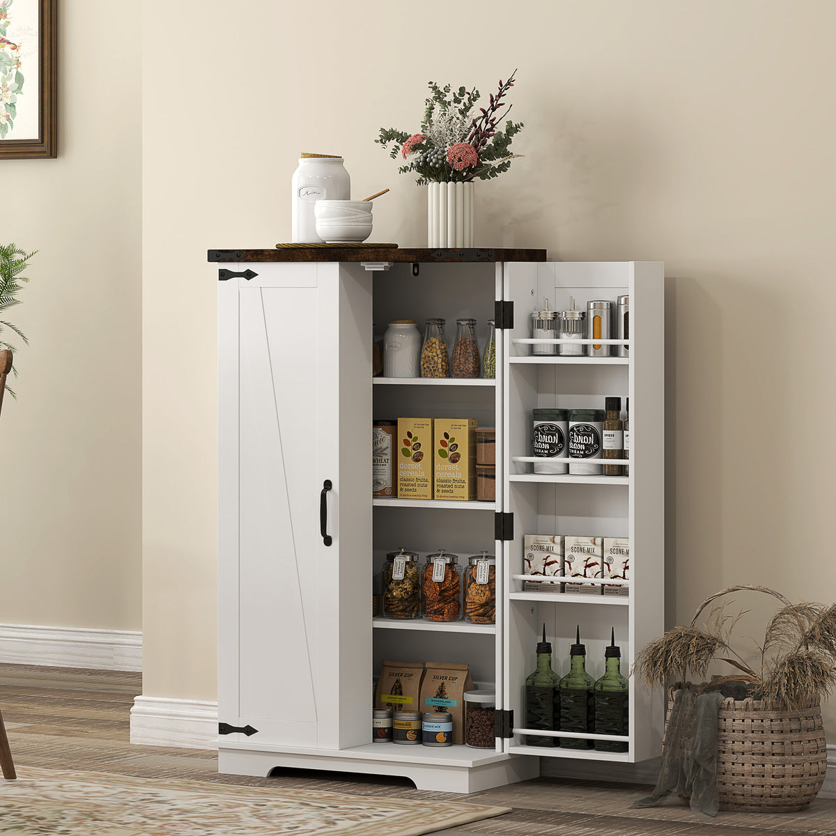 Kitchen Pantry Cabinet with 4-tier Shelving, 6 Spice Racks – view 8