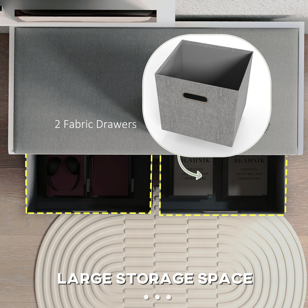 Shoe Storage Bench with Seat, Entryway Bench Seat with Cushion, 2 Fabric Drawers for Hallway, White