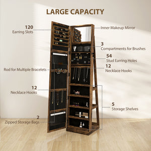 360° Swivel Jewelry Armoire, Lockable Mirror Jewelry Cabinet with Built-In Small Mirror, White – view 11