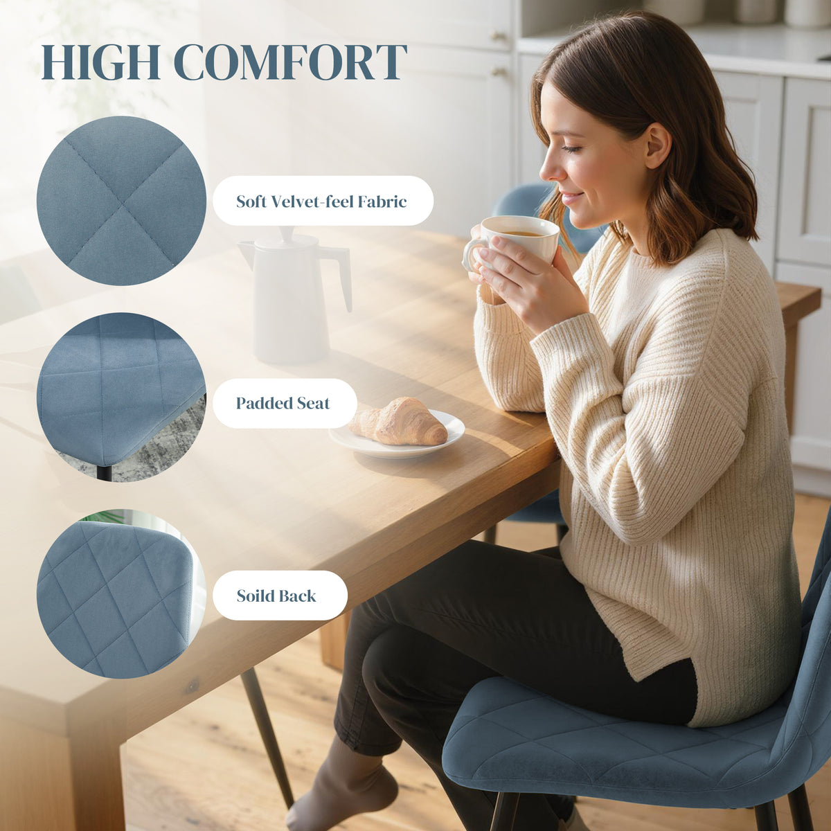Dining Chairs Set of 4, Upholstered Dining Room Chairs with Steel Legs – view 31