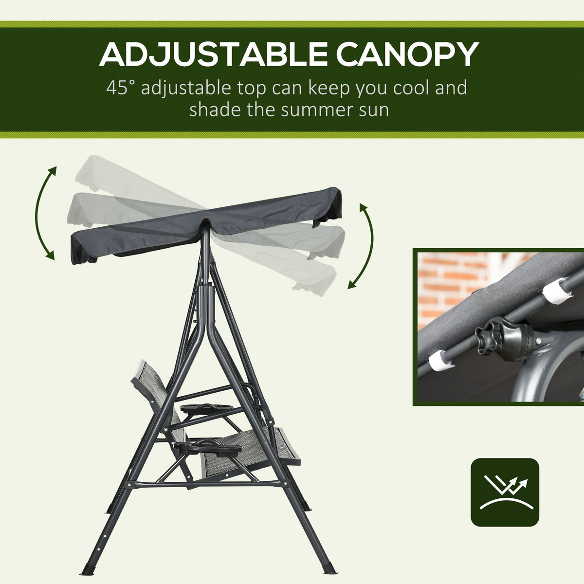 3-Seat Patio Swing Chair, Outdoor Canopy Swing Glider with Adjustable Shade, Rattan Seat and Steel Frame – view 8