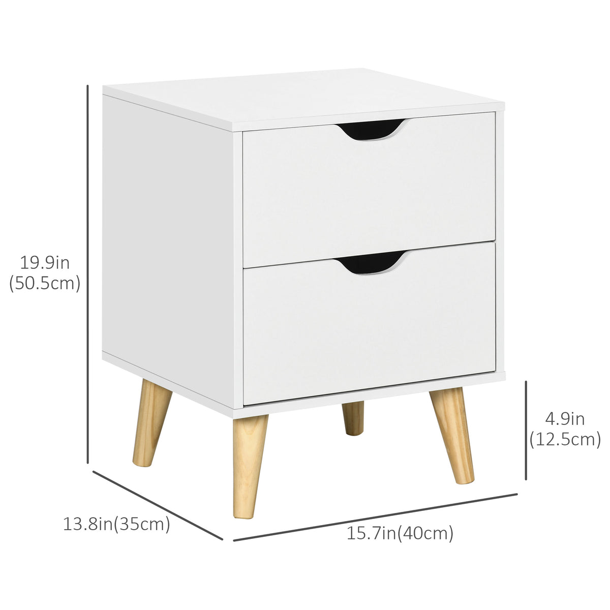 Modern Bedside Table, Nightstand with 2 Drawers and Pine Wood Legs for Bedroom, Living Room, White – view 2