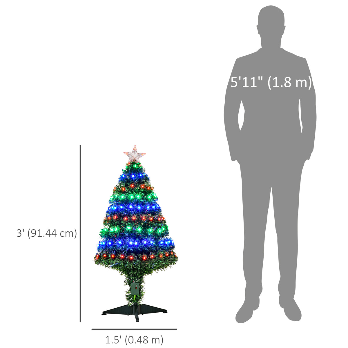 3FT Pre-lit LED Optical Fiber Christmas Tree Artificial Holiday Decor with Stand