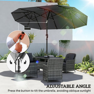 10ft Double-Sided Patio Umbrella with 35 LED Lights, 12 ribs, Extra Large Outdoor Parasol with Twin Canopy, Dark Grey