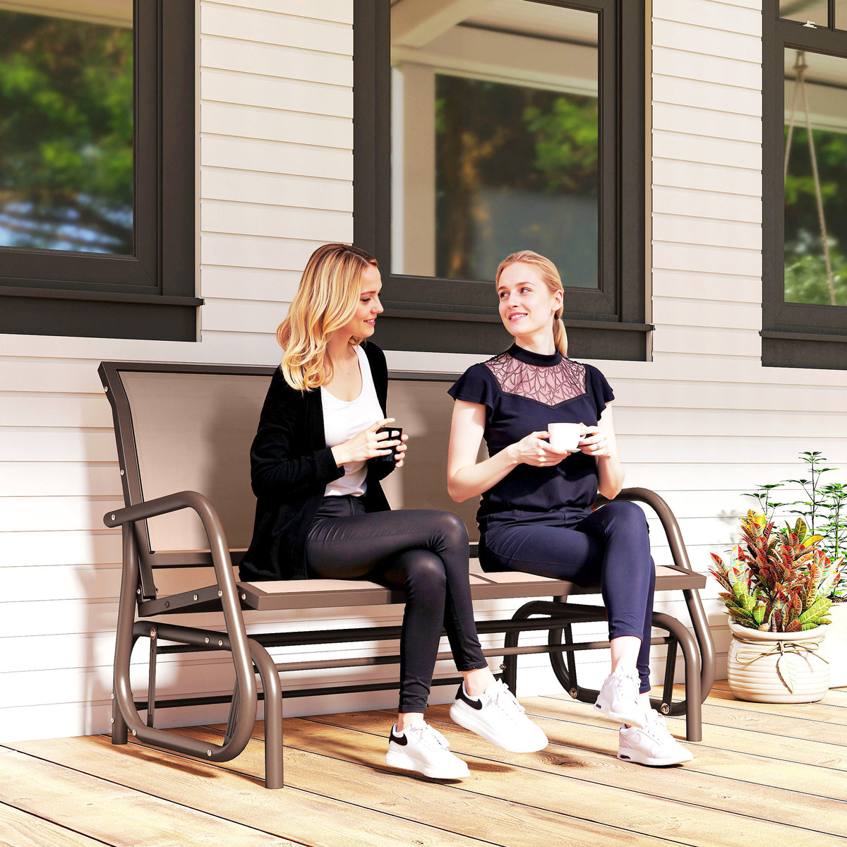 Outdoor Glider Bench, 2 Person Patio Glider Chair, Gliding Outdoor Garden Loveseat Swing Bench – view 11
