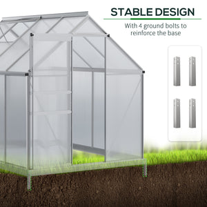 6' x 8' x 6.5' Walk-in Greenhouse, Polycarbonate Greenhouse with Adjustable Roof Vent, Base, Sliding Door – view 12