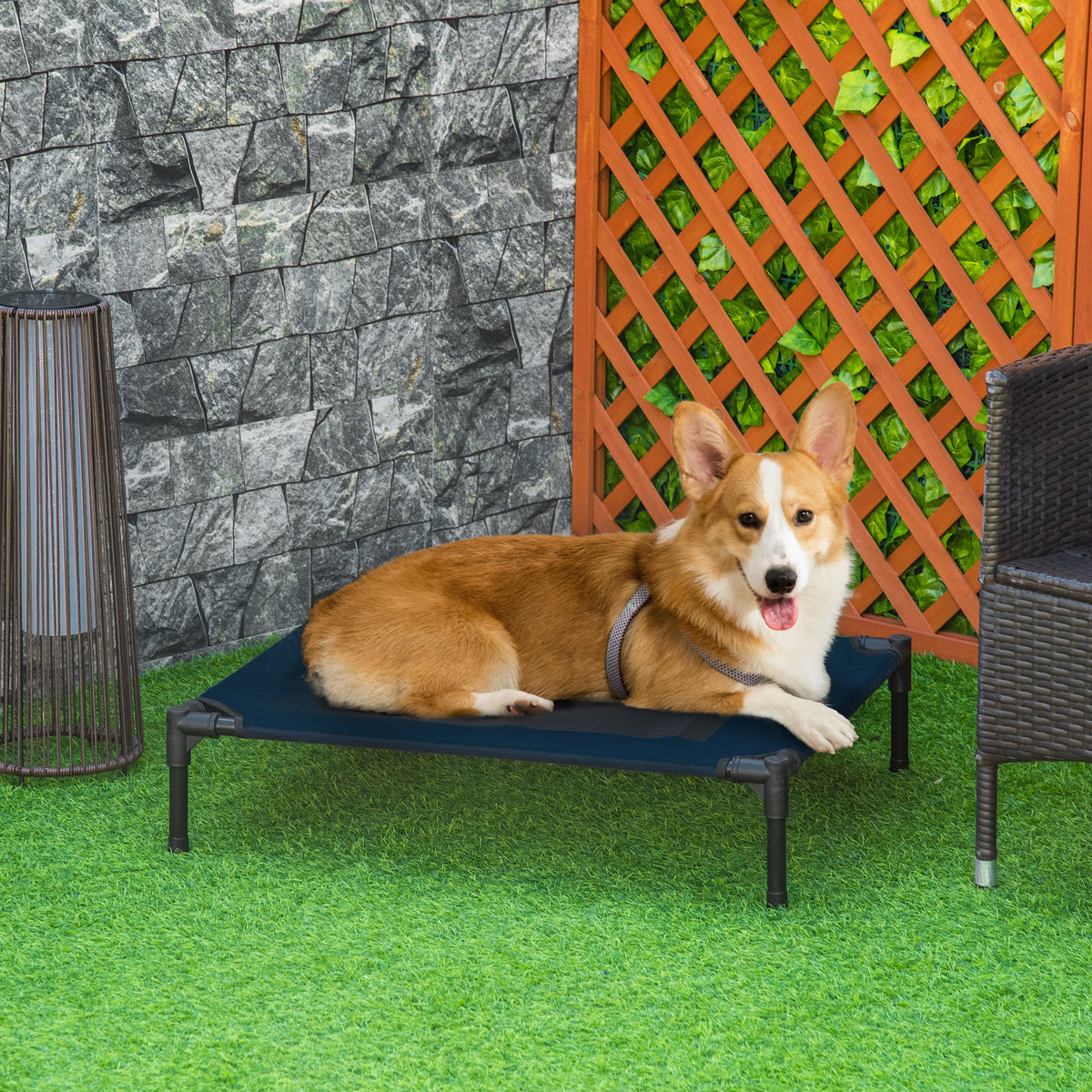 Elevated Dog Bed, Raised Dog Cot for M Sized Dogs, Indoor & Outdoor, 30" x 24" x 7", Blue – view 7