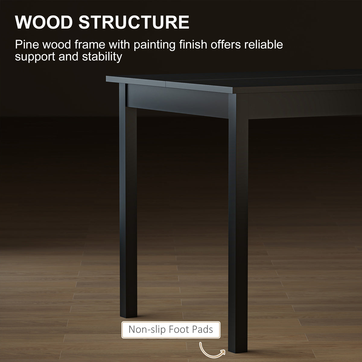 47" x 30" Dining Table, Farmhouse Dining Room Table with Pine Wood Frame, Space Saving Kitchen Table, Black – view 4