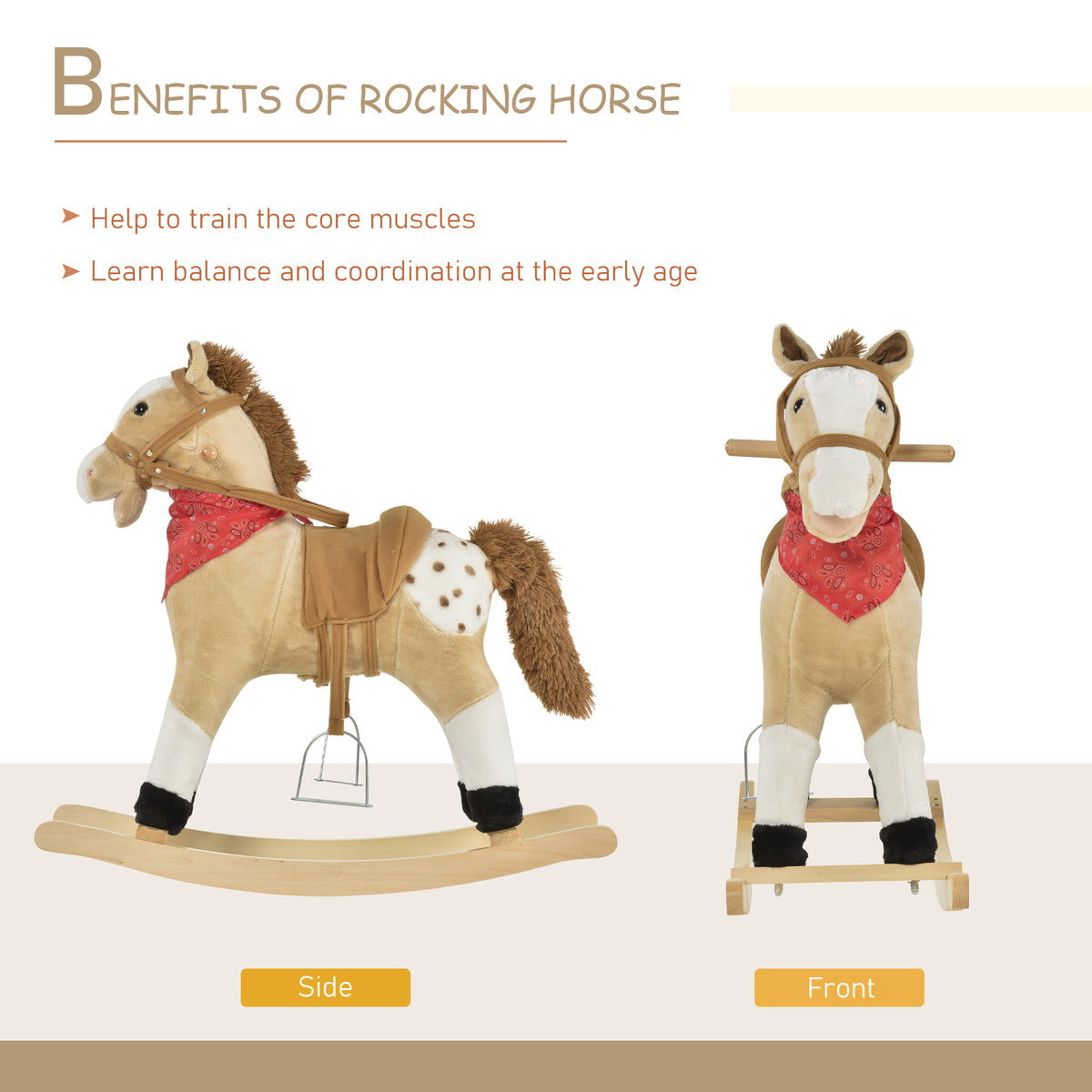 Qaba Kids Plush Ride-On Rocking Horse Toy Cowboy Rocker with Fun Realistic Sounds for Child 3-6 Years Old