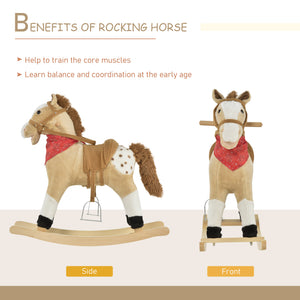 Qaba Kids Plush Ride-On Rocking Horse Toy Cowboy Rocker with Fun Realistic Sounds for Child 3-6 Years Old