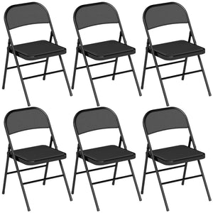 Set of 6 Metal Foldable Chairs, PU Leather Padded Folding Chairs with Cushion Seat and Open Back for Indoor, Black