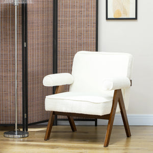Cashmere Accent Chair Armchair with Wide Seat and Soft Padded Armrests for Reading, Bedroom, Cream White – view 7