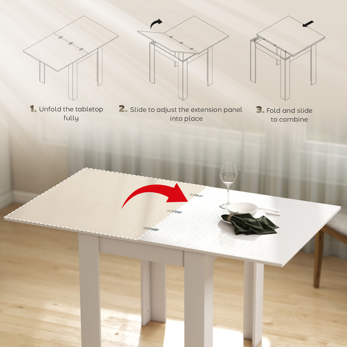55" Extendable Dining Table for 4-6, Kitchen Table with Steel Slides and Felt Pads for Small Spaces, Black – view 18