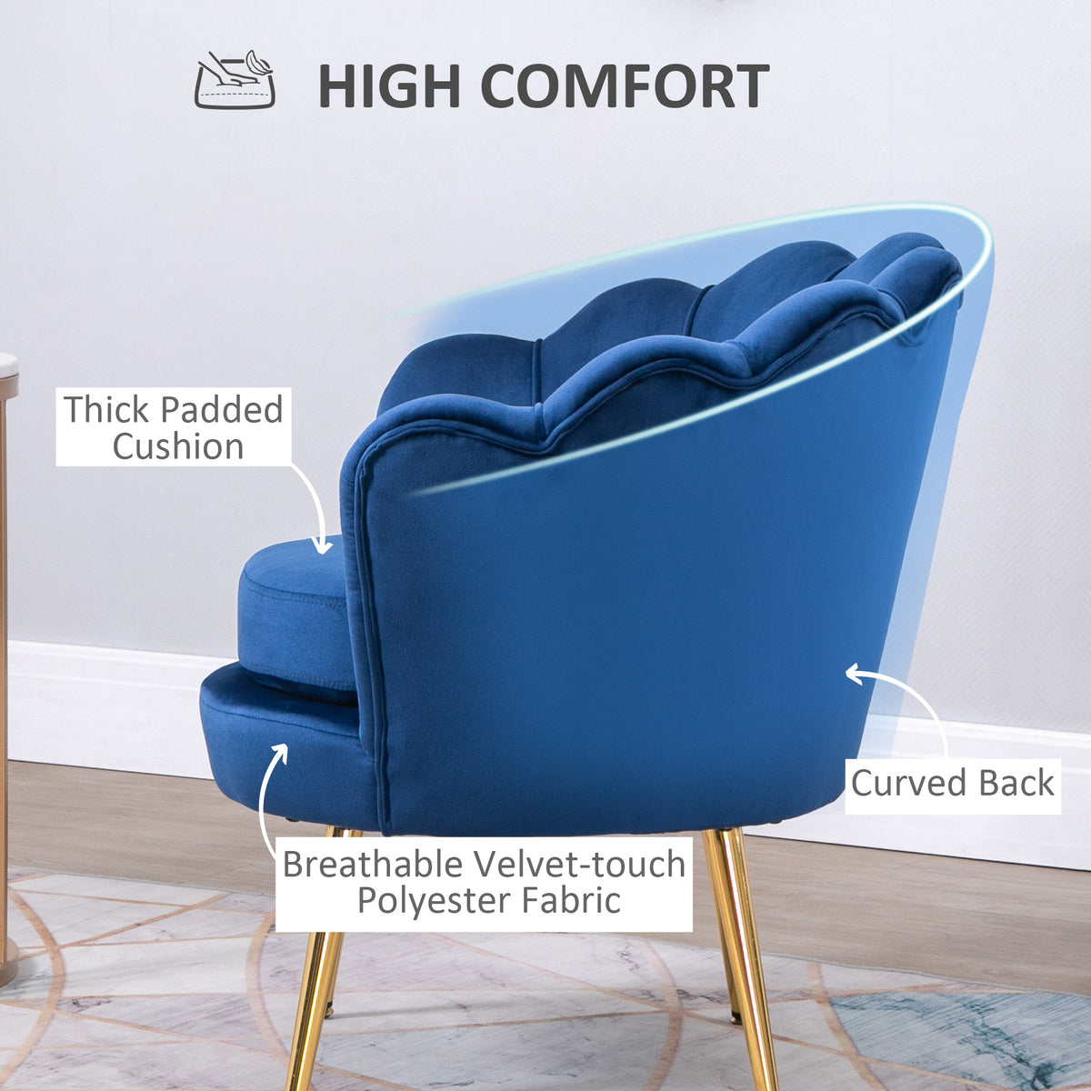 Modern Accent Chair, Velvet-Touch Fabric Leisure Club Chair with Gold Metal Legs for Bedroom, Dark Green – view 18