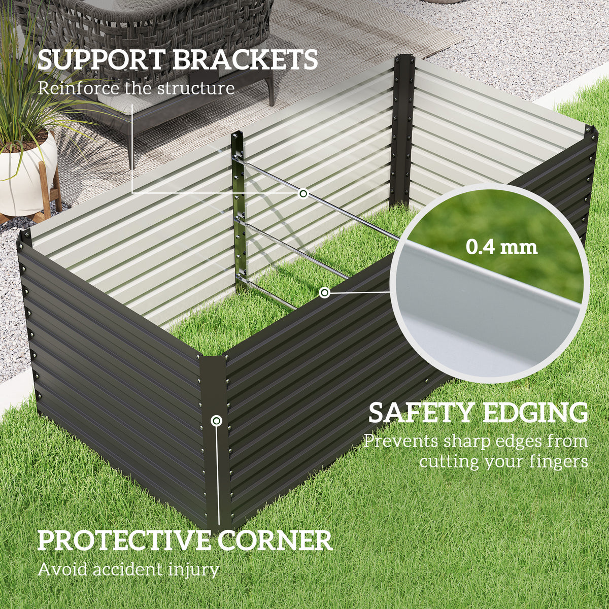 5' x 3' x 2' Raised Garden Bed, Galvanized Planter Box for Growing Flowers, Herbs and Vegetables, Black – view 13