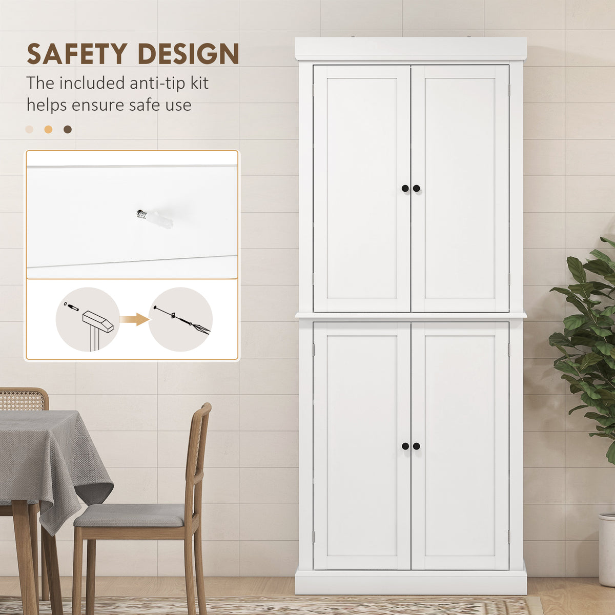 72.5" Freestanding Kitchen Pantry Cabinet with 4 Doors, White