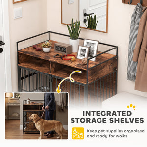 Dog Crate Furniture with Rotating Feeding Station Dog Kennel End Table Storage Shelves, Rustic Brown