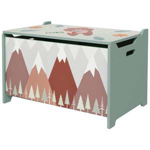 Qaba Toy Box, Kids Storage Chest with Lid, Safety Hinges and Groove Handles, Toy Storage Organizer with Mountain Pattern for Boys, Girls