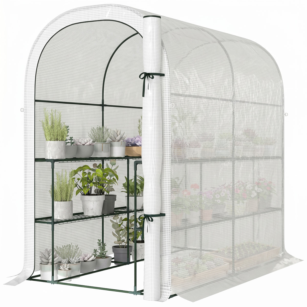 Walk-in Mini Greenhouse with Shelves, Portable Outdoor Greenhouse with Roll-up Door, 123 x 187 x 189 cm – view 8