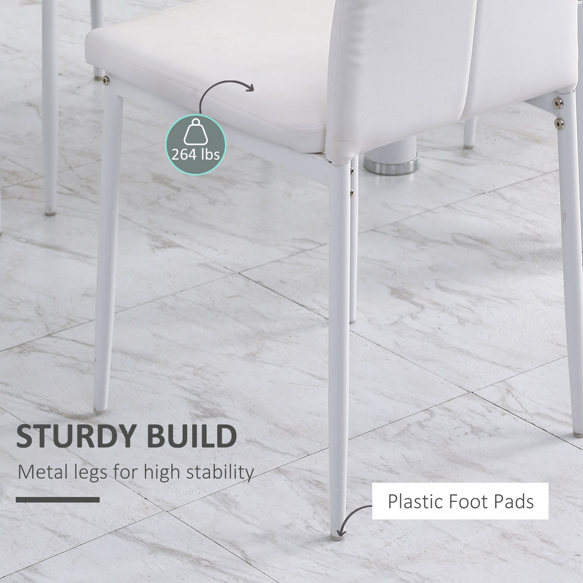 Set of 4 Modern Style Dining Chairs, Button Tufted High Back Side Chairs with Upholstered Seat, Steel Legs, White