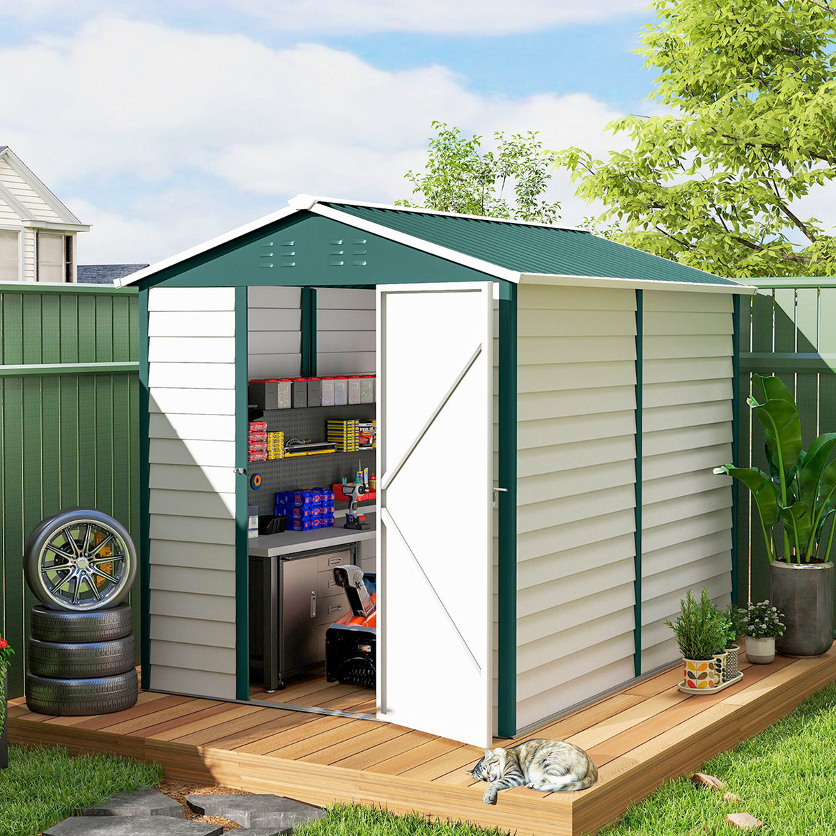 9' x 6' Garden Shed, Outdoor Storage Patio Shed w/ Sloped Roof, Lockable Door for Patio Lawn, Dark Grey
