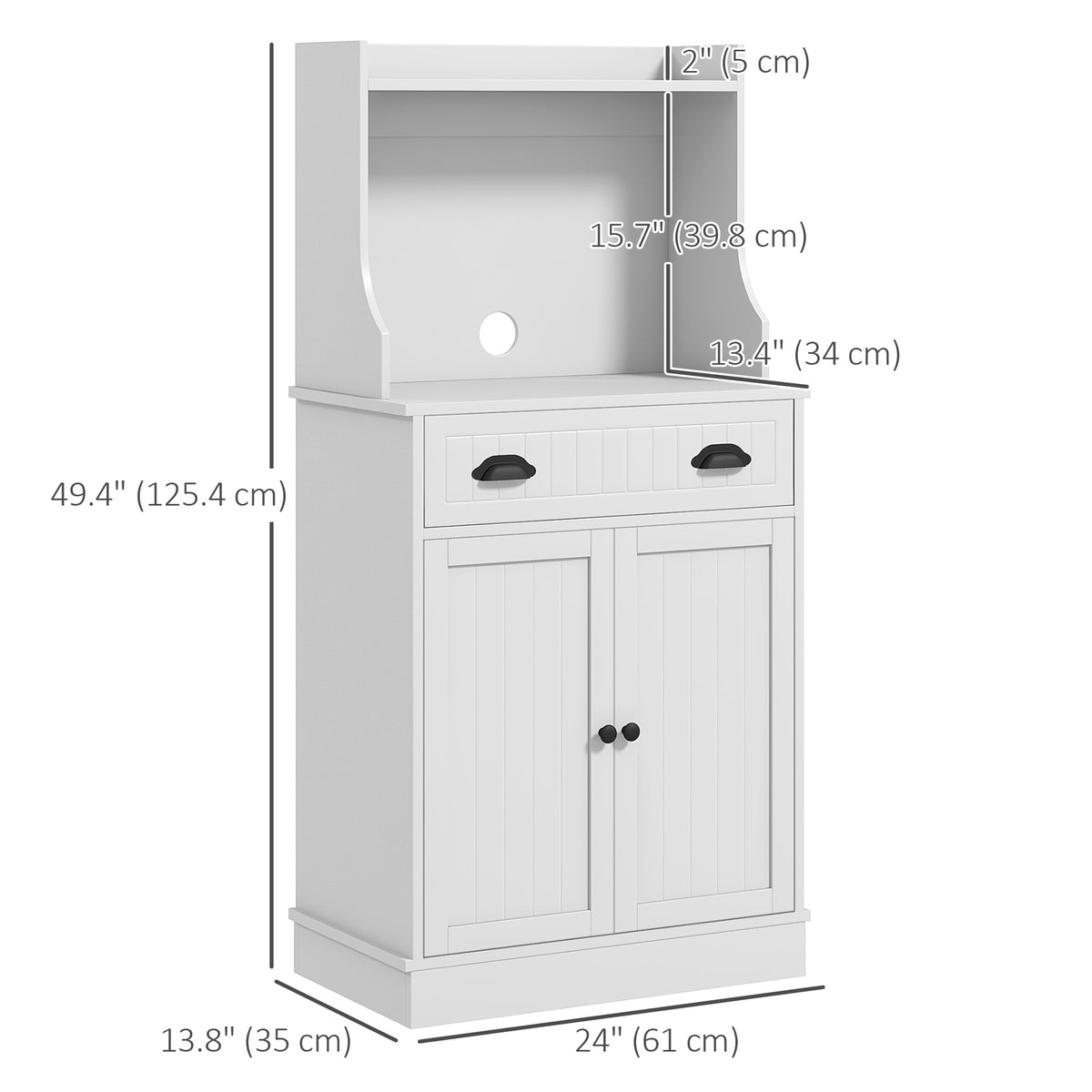 Microwave Cabinet, Kitchen Storage Cabinet with Drawer and Adjustable Shelf, White