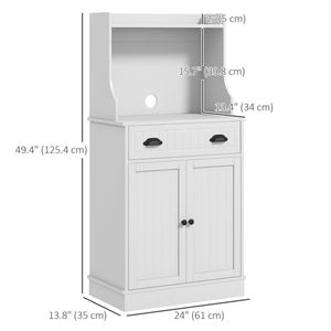 Microwave Cabinet, Kitchen Storage Cabinet with Drawer and Adjustable Shelf, White