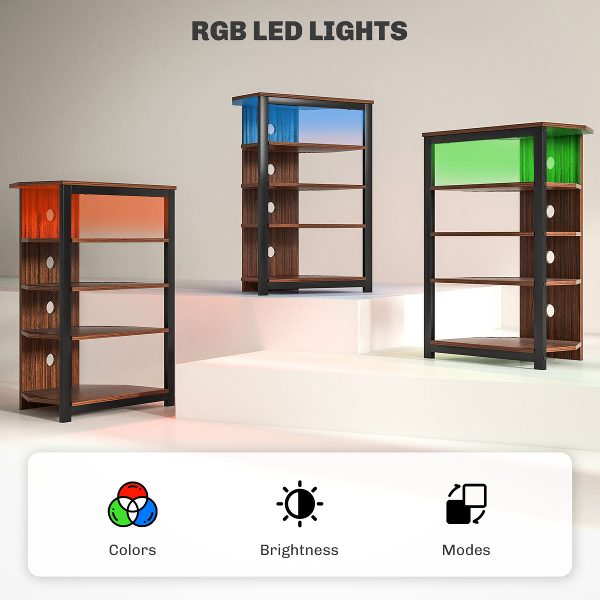 TV Stand for TVs up to 29", Entertainment Center with 4-Tier Storage Shelves and LED Lights for Living Room