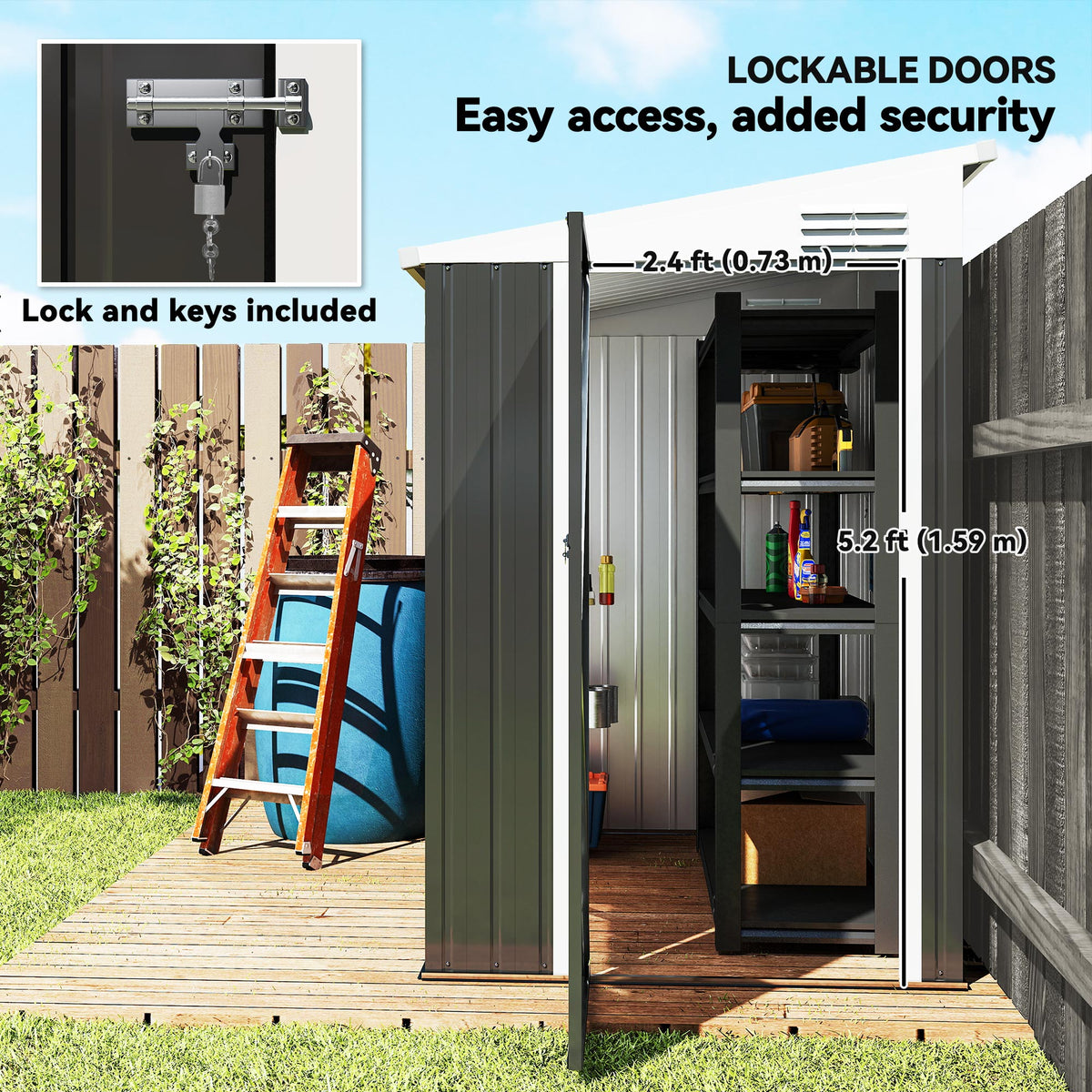 4' x 8' Outdoor Storage Shed Lean to Shed Outdoor Metal Tool Shed with Lockable Door and Air Vents – view 18