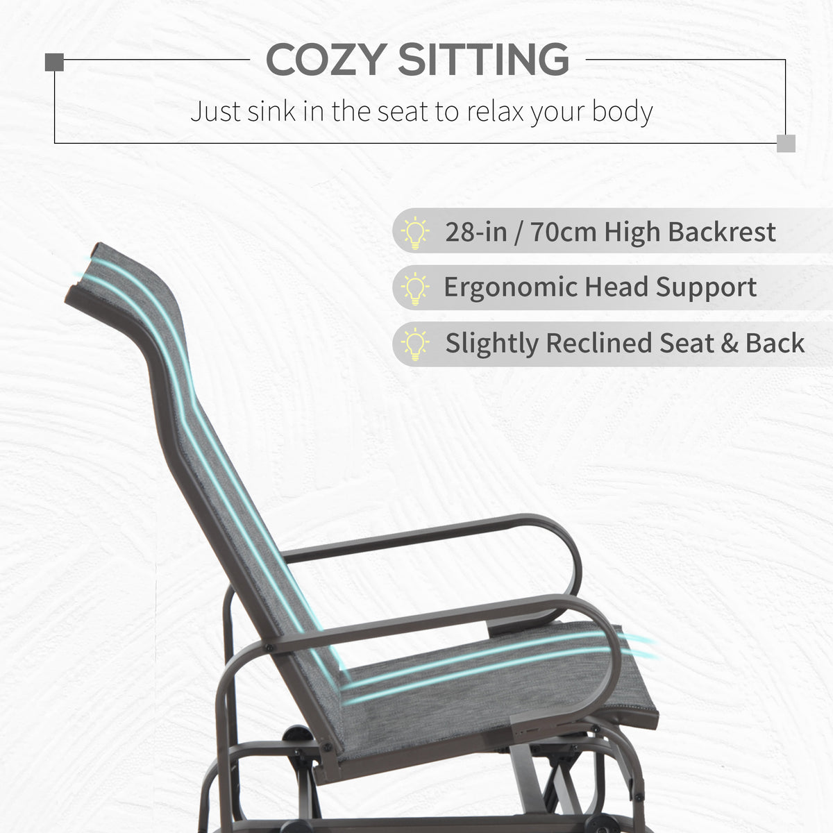 Patio Glider with Breathable Mesh Fabric, Outdoor Glider Chair, Garden Rocking Gliding Seat for Patio – view 7
