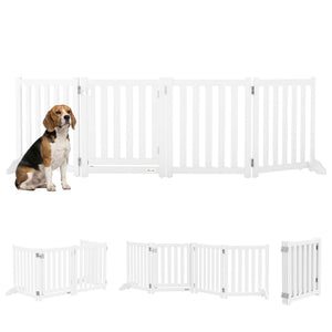 23.5"H Foldable Dog Gate with Door, 4 Panels Freestanding Pet Gate Barriers Indoor with Support Feet