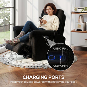 Power Recliner Chair, Fabric Upholstered Recliner Chair with USB Ports, Swivel and Rocking Function – view 6