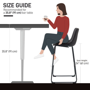 Counter Height Bar Stools Set of 2, Vintage PU Leather Bar Chairs, Kitchen Stool with Footrest, Dark Brown