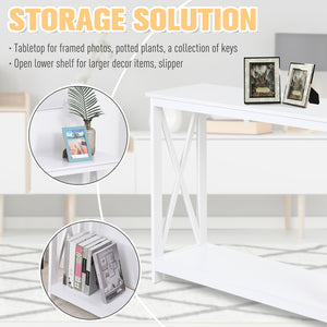 40" Console Table, 2 Tier X-Design Narrow Entryway Table with Storage Shelf for Behind Couch, Living Room, Hallway, White